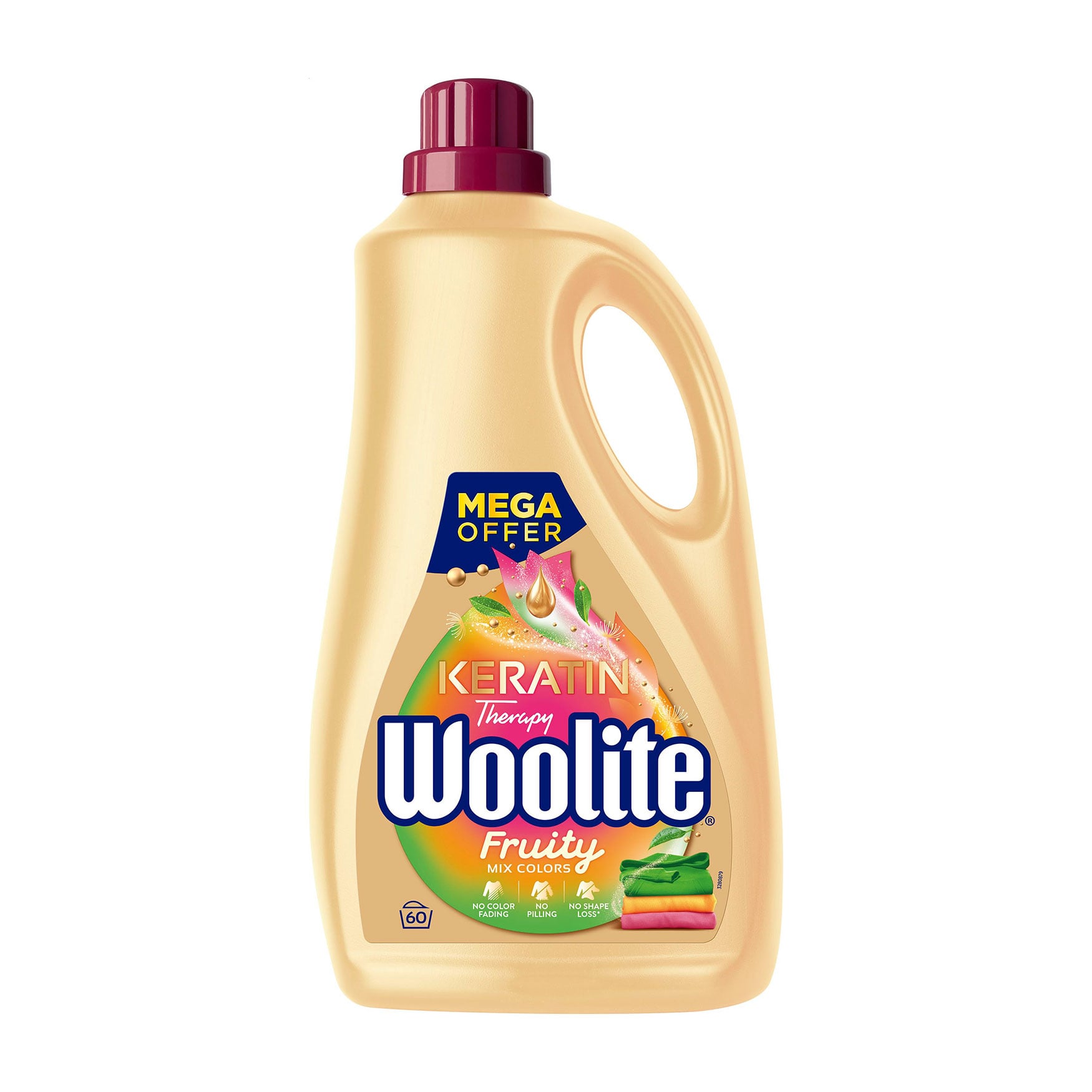 Рідкий засіб для прання Woolite Fruity для кольорових тканин, з посиленим ароматом, 60 циклів прання, 3.6 л
